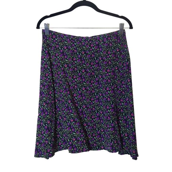 Vintage Amanda Smith Pure Silk Purple Ditsy Floral A-line Mini Skirt Medium 10 - Picture 1 of 10